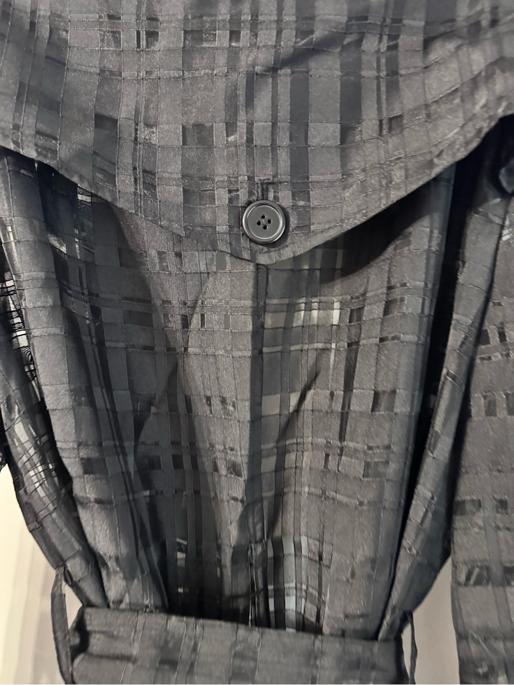 WHBM Black Sheer Trench Coat with Belt - Picture 4 of 5
